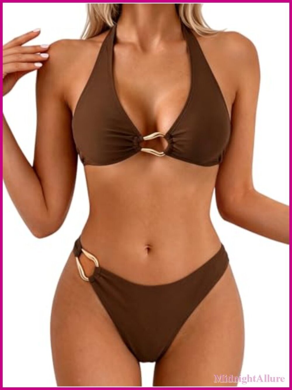 V-Neck Halter Bikini Set with Removable Pads Cheeky Two Piece Swim 2025